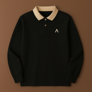 Accueil polo cotton noir longues manches