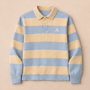 Accueil polo longues manches beige et bleu